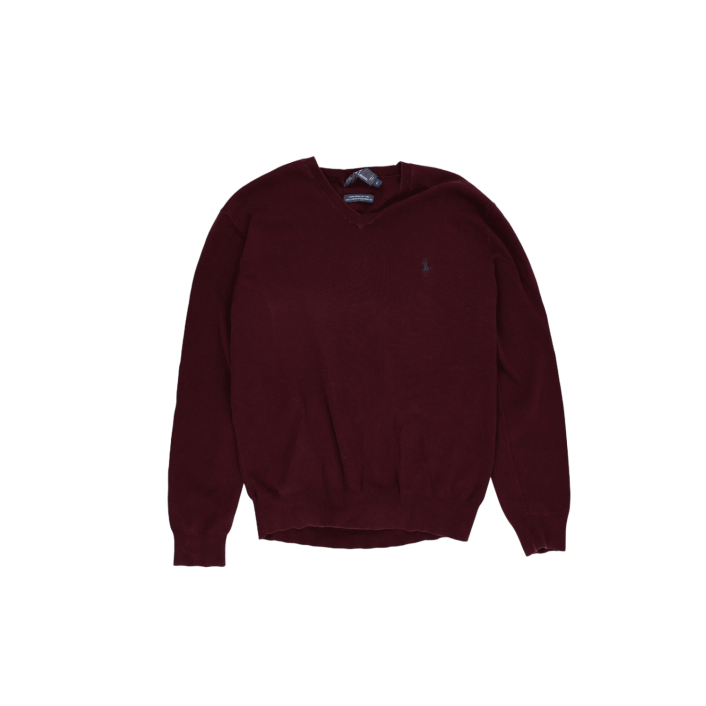 Ralph Lauren Burgundy V-Neck Pullover Jumper Large 100 Percent Pima Cotton