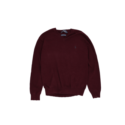 Ralph Lauren Burgundy V-Neck Pullover Jumper Large 100 Percent Pima Cotton