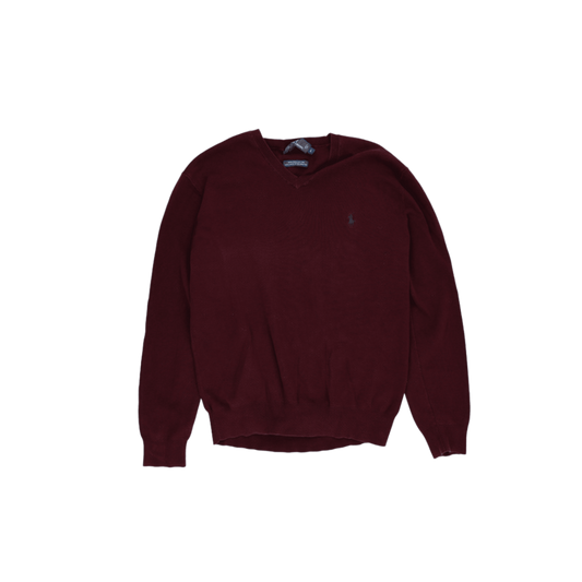 Ralph Lauren Burgundy V-Neck Pullover Jumper Large 100 Percent Pima Cotton
