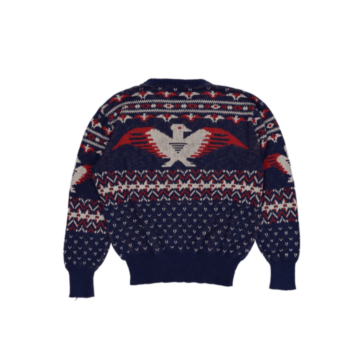 Ralph Lauren Eagle Knit Jumper Navy Blue Red White Large 63 Cotton 37 Linen Crew Neck Vintage Excellent Condition