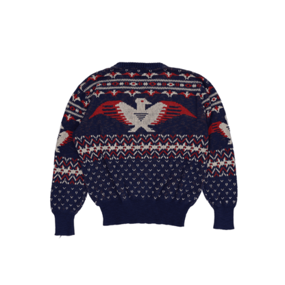 Ralph Lauren Eagle Knit Jumper Navy Blue Red White Large 63 Cotton 37 Linen Crew Neck Vintage Excellent Condition