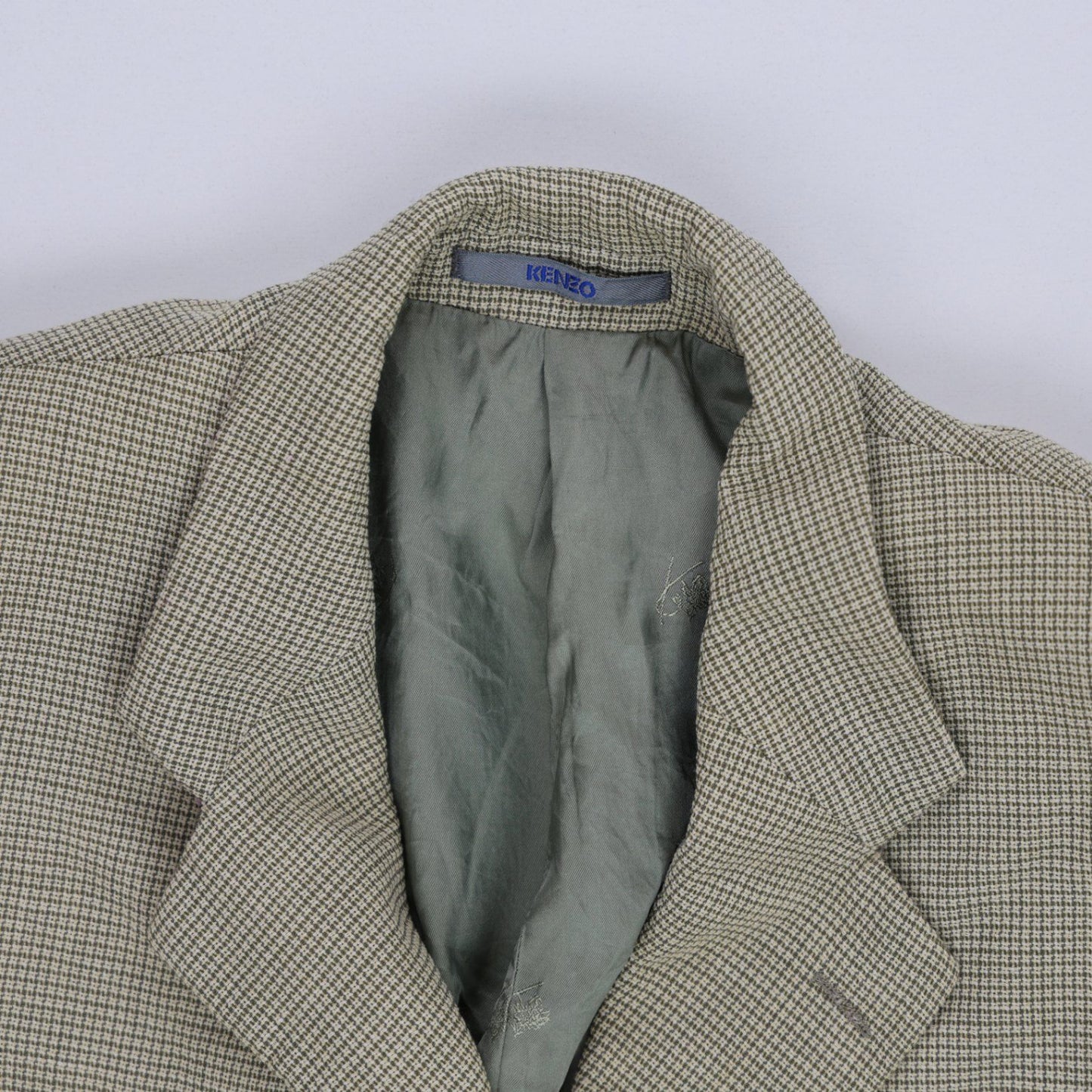 Kenzo Vintage Green Grey Checked Wool Tailored Blazer Size 40W