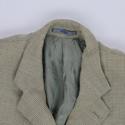 Kenzo Vintage Green Grey Checked Wool Tailored Blazer Size 40W