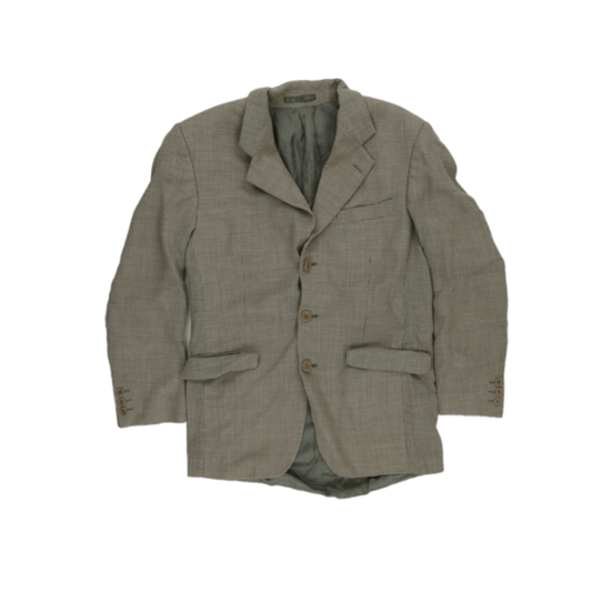 Kenzo Vintage Green Grey Checked Wool Tailored Blazer Size 40W
