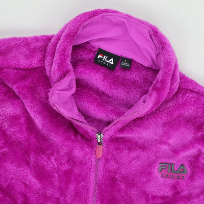 FILA Women's Pink Zip Fleece Jacket Large Polyester Stand Collar