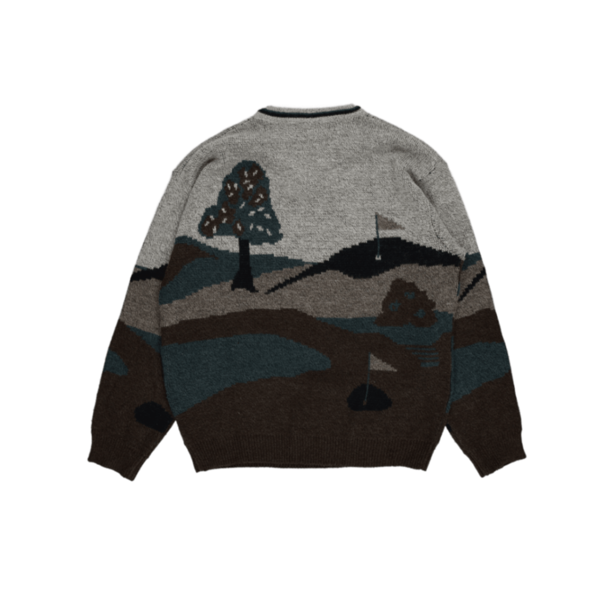 Canda Vintage Golf Graphic Knit V-Neck Jumper Grey Blue Brown Large Acrylic