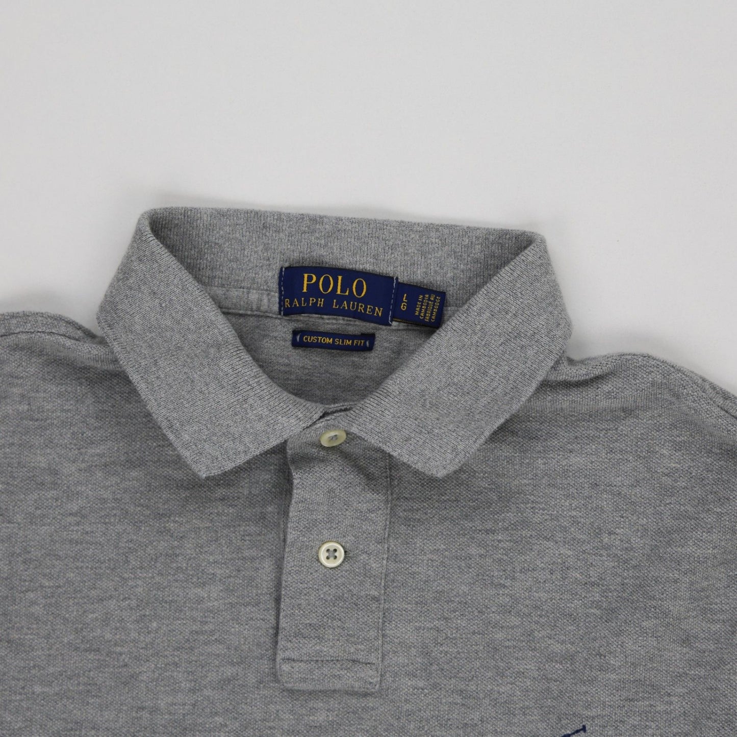 Ralph Lauren Polo Shirt Grey Large Cotton Long Sleeve Collared