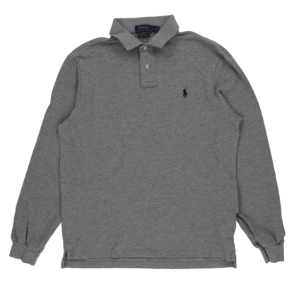 Ralph Lauren Polo Shirt Grey Large Cotton Long Sleeve Collared