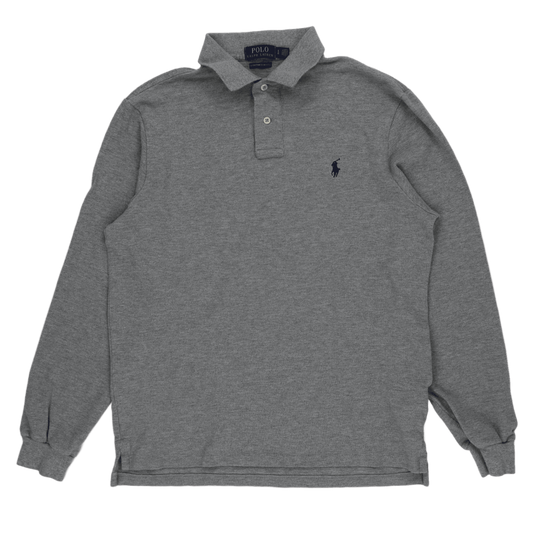 Ralph Lauren Polo Shirt Grey Large Cotton Long Sleeve Collared