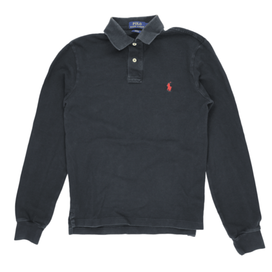 Ralph Lauren Long Sleeve Polo Shirt Black Medium Cotton Casual