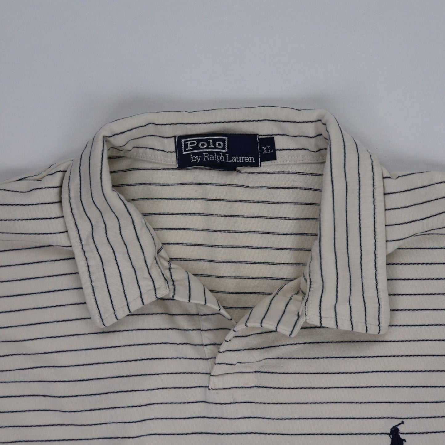 Ralph Lauren XL Long Sleeve Polo Shirt Beige Cotton Striped