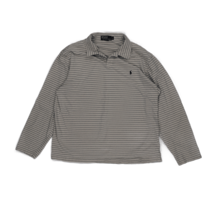 Ralph Lauren XL Long Sleeve Polo Shirt Beige Cotton Striped