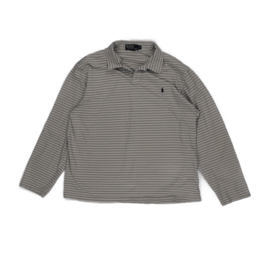 Ralph Lauren XL Long Sleeve Polo Shirt Beige Cotton Striped