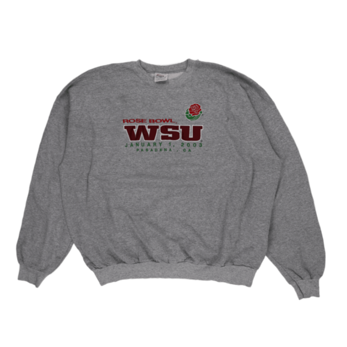 Hanes Vintage Grey Pullover Sweatshirt Crew Neck Large Cotton Polyester Blend WSU Rose Bowl 2003