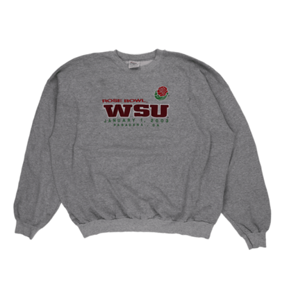 Hanes Vintage Grey Pullover Sweatshirt Crew Neck Large Cotton Polyester Blend WSU Rose Bowl 2003