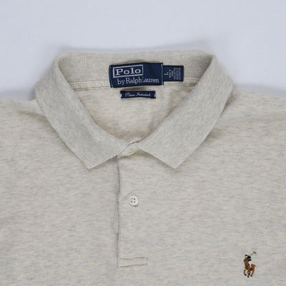 Ralph Lauren Men's Long Sleeve Polo Shirt Light Grey Size L Cotton Classic Vintage