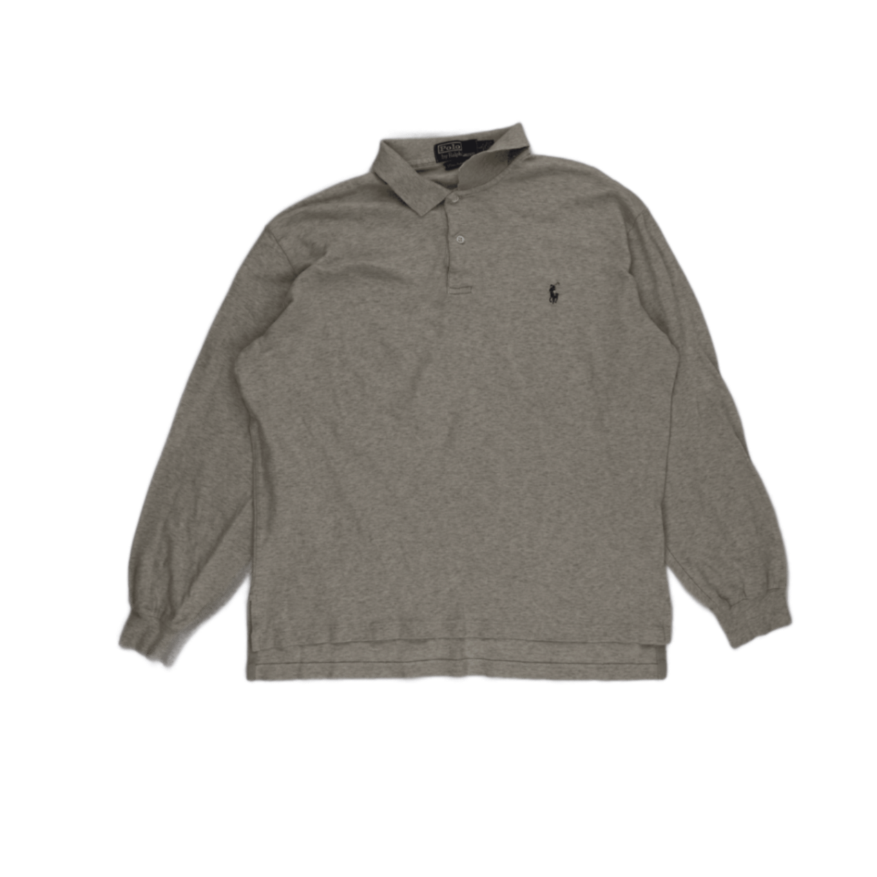 Ralph Lauren Men's Long Sleeve Polo Shirt Light Grey Size L Cotton Classic Vintage