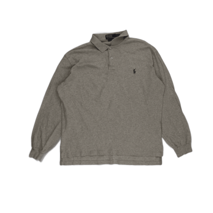 Ralph Lauren Men's Long Sleeve Polo Shirt Light Grey Size L Cotton Classic Vintage