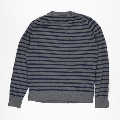 Tommy Hilfiger Men's Grey Navy Striped V-Neck Pullover Jumper Size L Cotton Blend