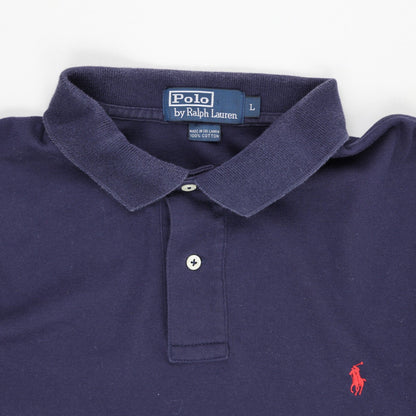 Ralph Lauren Long Sleeve Polo Shirt Navy Blue Large 100% Cotton