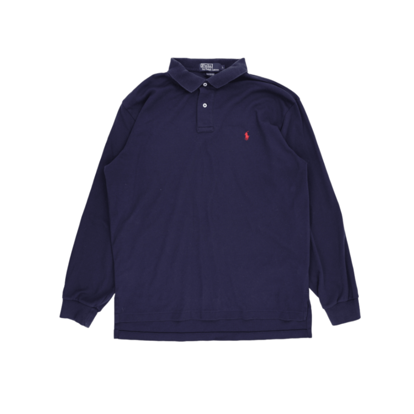 Ralph Lauren Long Sleeve Polo Shirt Navy Blue Large 100% Cotton
