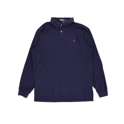 Ralph Lauren Long Sleeve Polo Shirt Navy Blue Large 100% Cotton