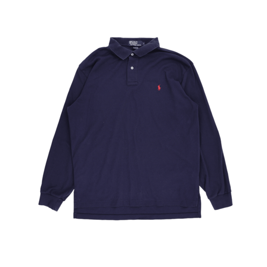 Ralph Lauren Long Sleeve Polo Shirt Navy Blue Large 100% Cotton