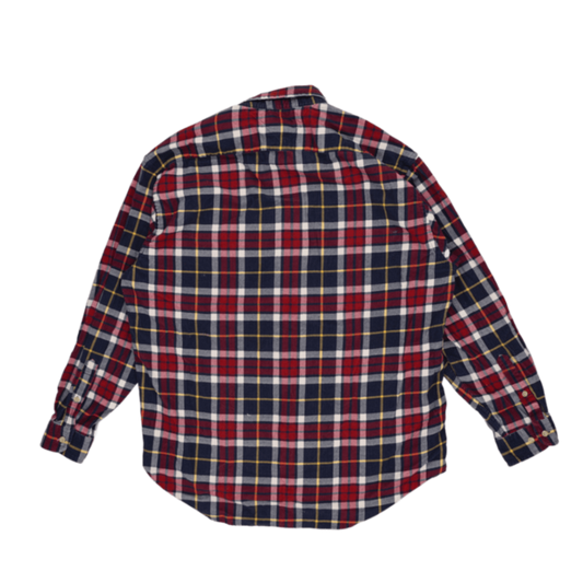 Tommy Hilfiger Men's Checked Cotton Cord Shirt Red Blue Yellow L 100% Cotton Casual Collared