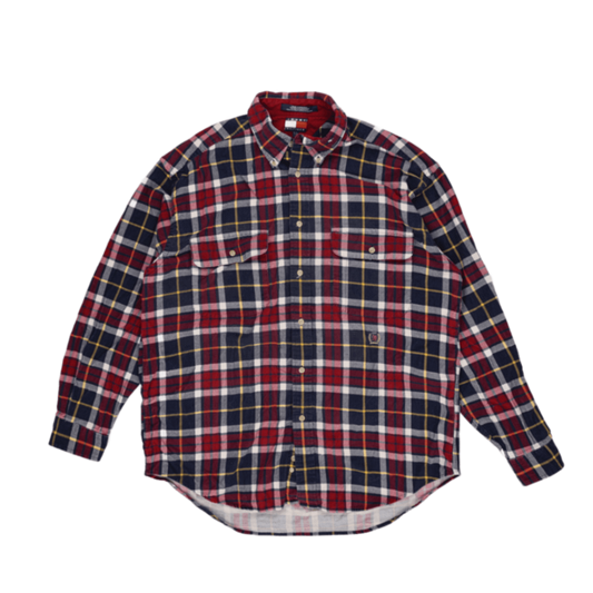 Tommy Hilfiger Men's Checked Cotton Cord Shirt Red Blue Yellow L 100% Cotton Casual Collared