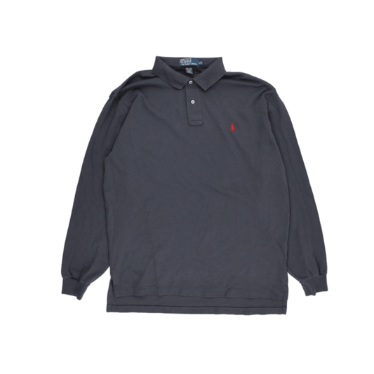 Ralph Lauren Long Sleeve Polo Shirt Charcoal Grey Large 100 Percent Cotton