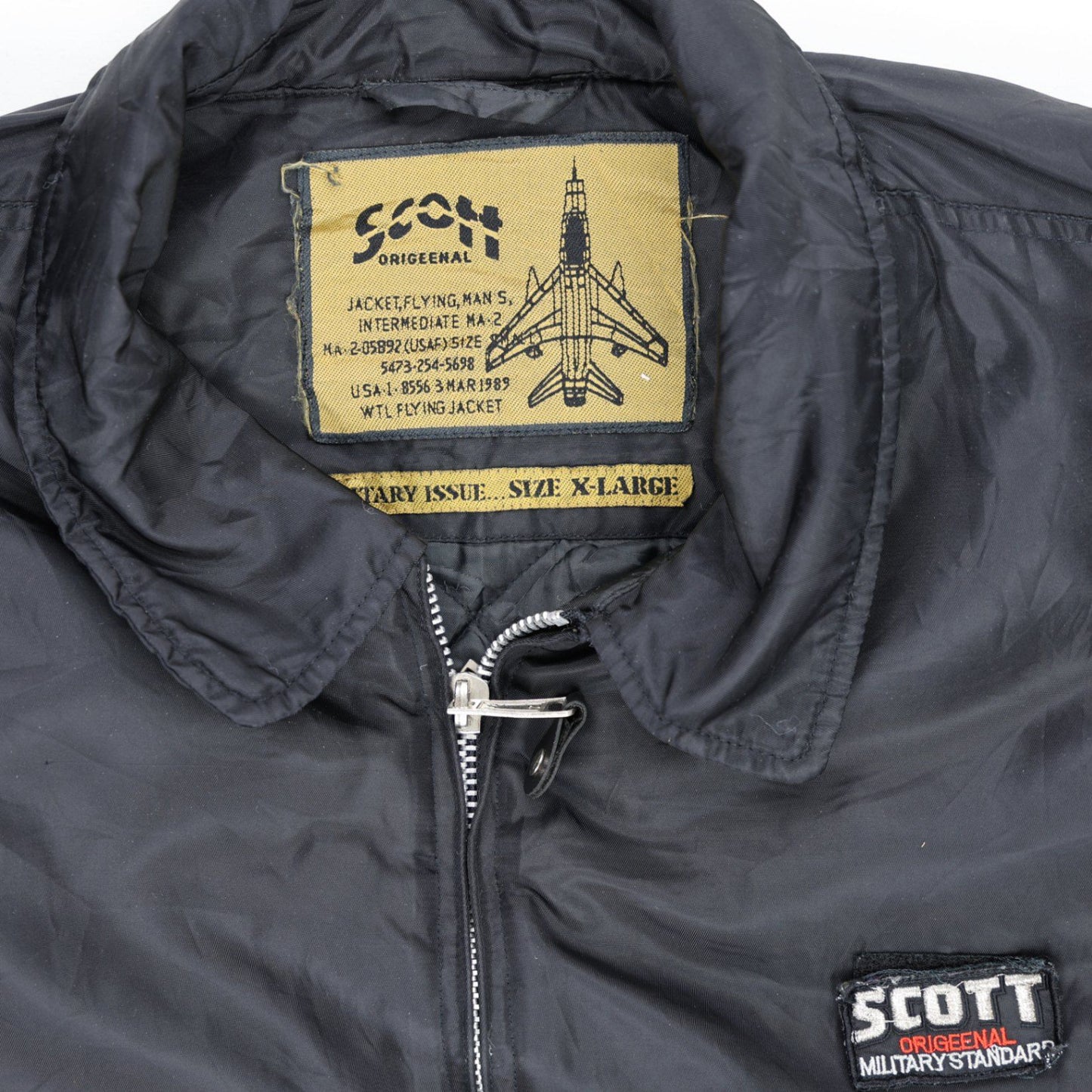 Scott Black Bomber Jacket Men's X-Large Vintage Nylon Collared Outerwear