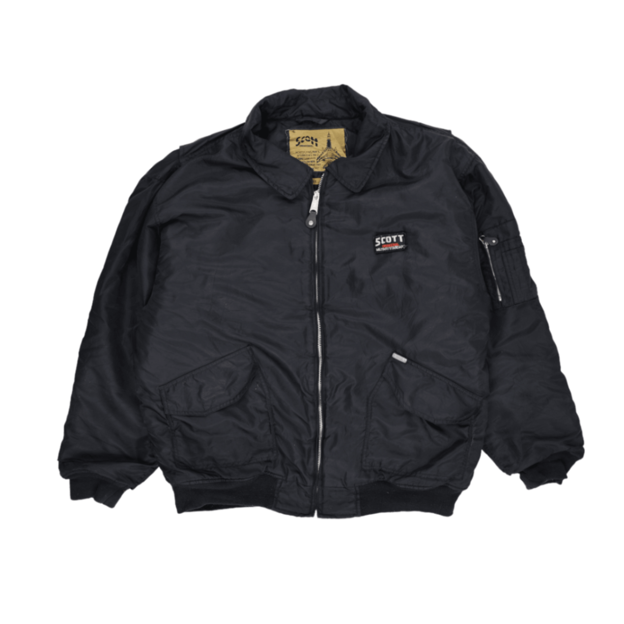 Scott Black Bomber Jacket Men's X-Large Vintage Nylon Collared Outerwear