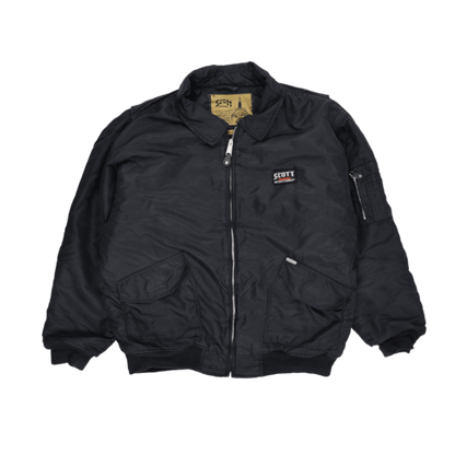 Scott Black Bomber Jacket Men's X-Large Vintage Nylon Collared Outerwear