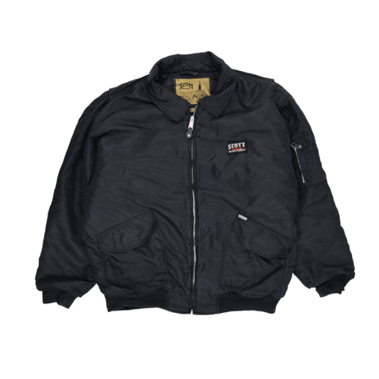 Scott Black Bomber Jacket Men's X-Large Vintage Nylon Collared Outerwear