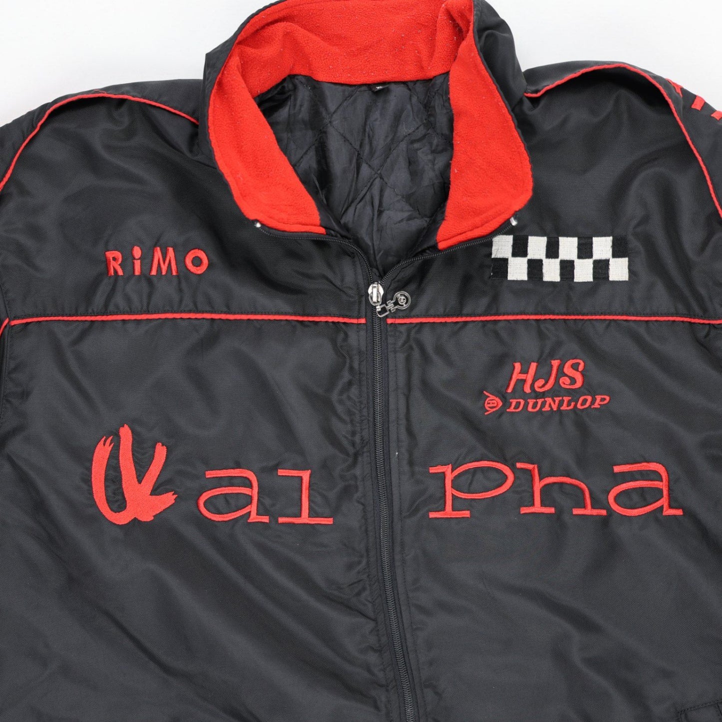 Alpha Karting Racing Bomber Jacket Black Red Large Polyester Vintage Stand Collar