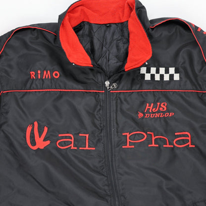 Alpha Karting Racing Bomber Jacket Black Red Large Polyester Vintage Stand Collar