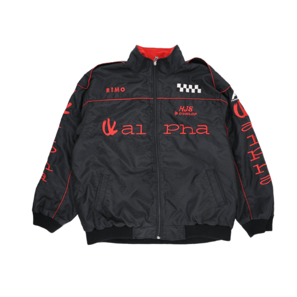 Alpha Karting Racing Bomber Jacket Black Red Large Polyester Vintage Stand Collar