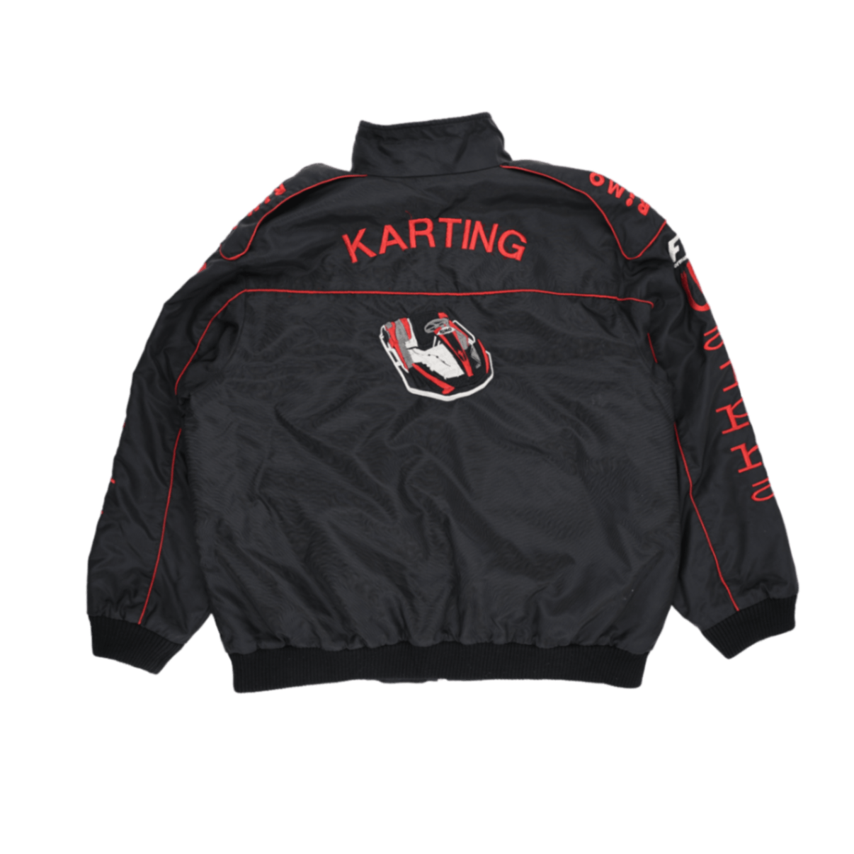 Alpha Karting Racing Bomber Jacket Black Red Large Polyester Vintage Stand Collar