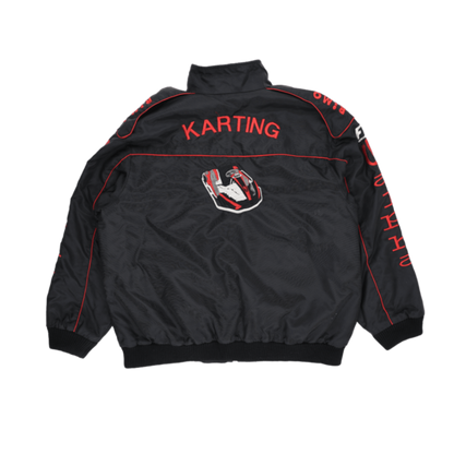 Alpha Karting Racing Bomber Jacket Black Red Large Polyester Vintage Stand Collar