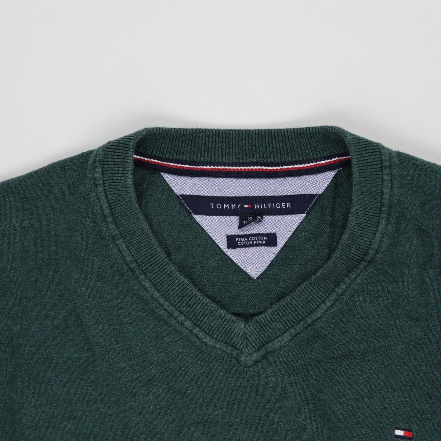 Tommy Hilfiger Green Pima Cotton V-Neck Jumper XL Men's Clothing Activewear