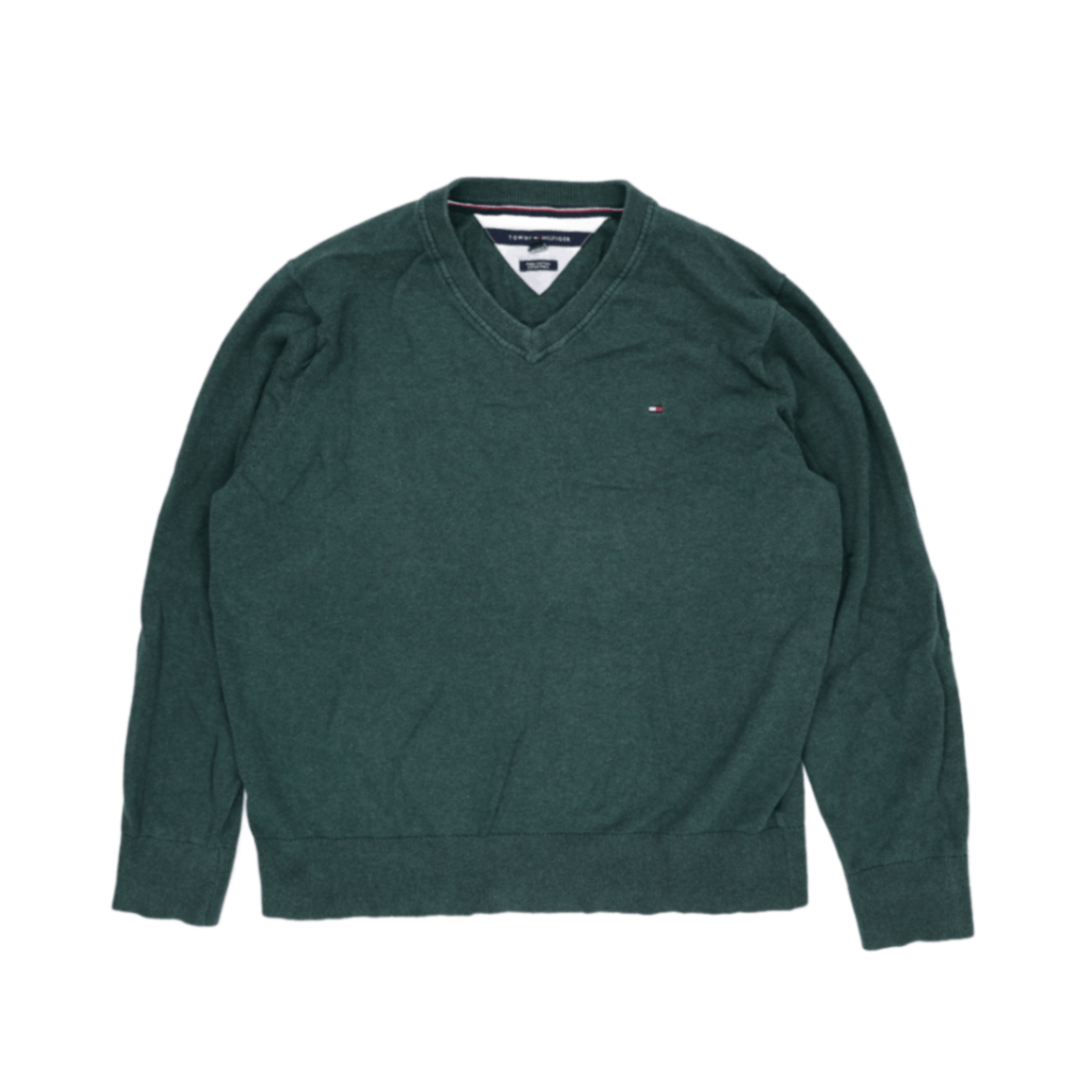 Tommy Hilfiger Green Pima Cotton V-Neck Jumper XL Men's Clothing Activewear