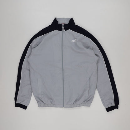 PUMA Vintage Grey Black Full Zip Lightweight Track Jacket Men Size Large Nylon Polyester