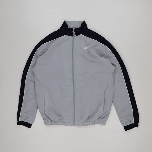PUMA Vintage Grey Black Full Zip Lightweight Track Jacket Men Size Large Nylon Polyester