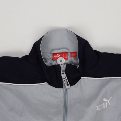 PUMA Vintage Grey Black Full Zip Lightweight Track Jacket Men Size Large Nylon Polyester
