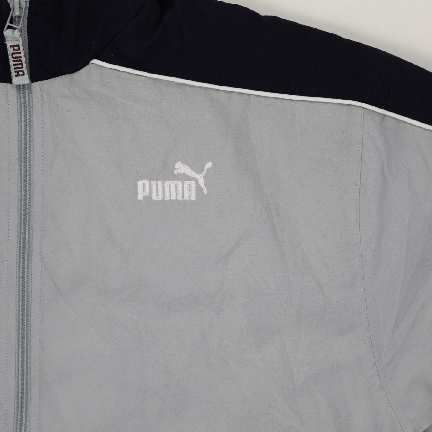 PUMA Vintage Grey Black Full Zip Lightweight Track Jacket Men Size Large Nylon Polyester