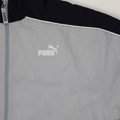 PUMA Vintage Grey Black Full Zip Lightweight Track Jacket Men Size Large Nylon Polyester