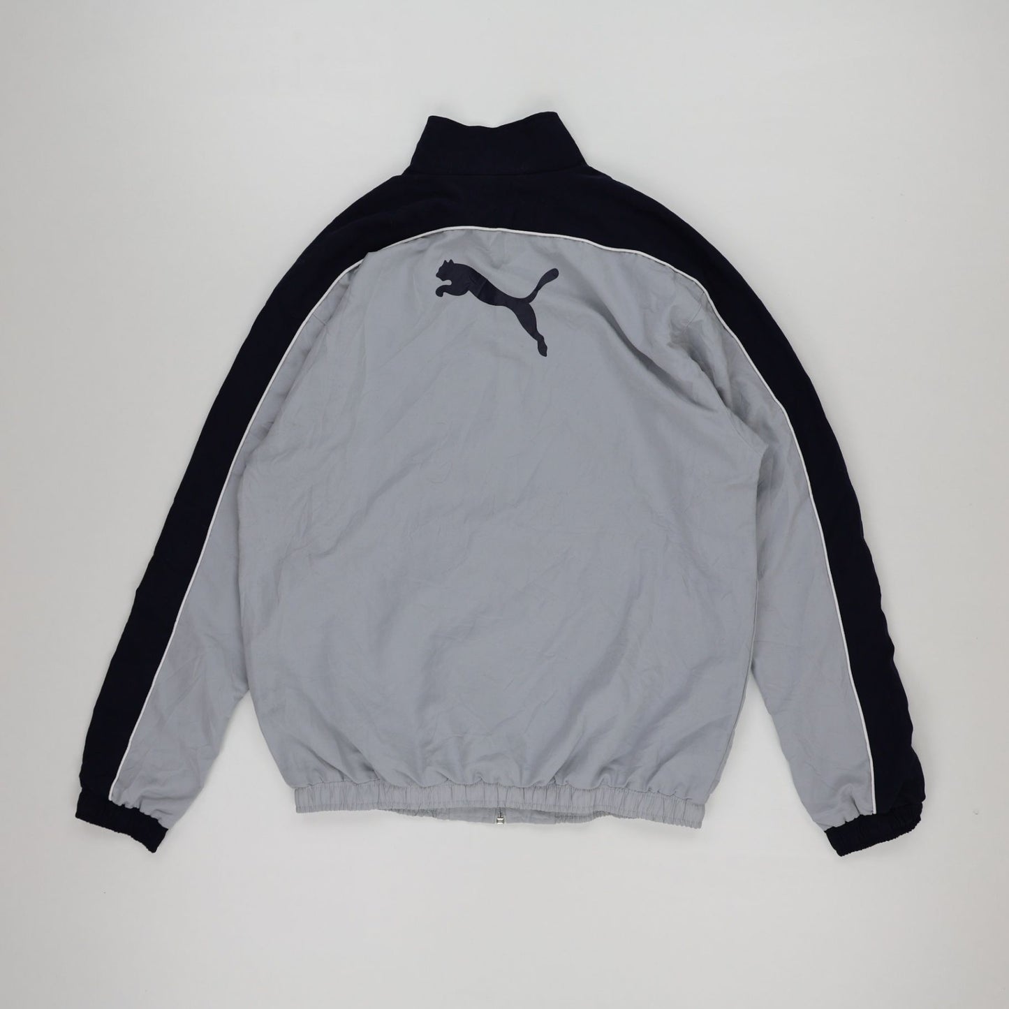 PUMA Vintage Grey Black Full Zip Lightweight Track Jacket Men Size Large Nylon Polyester