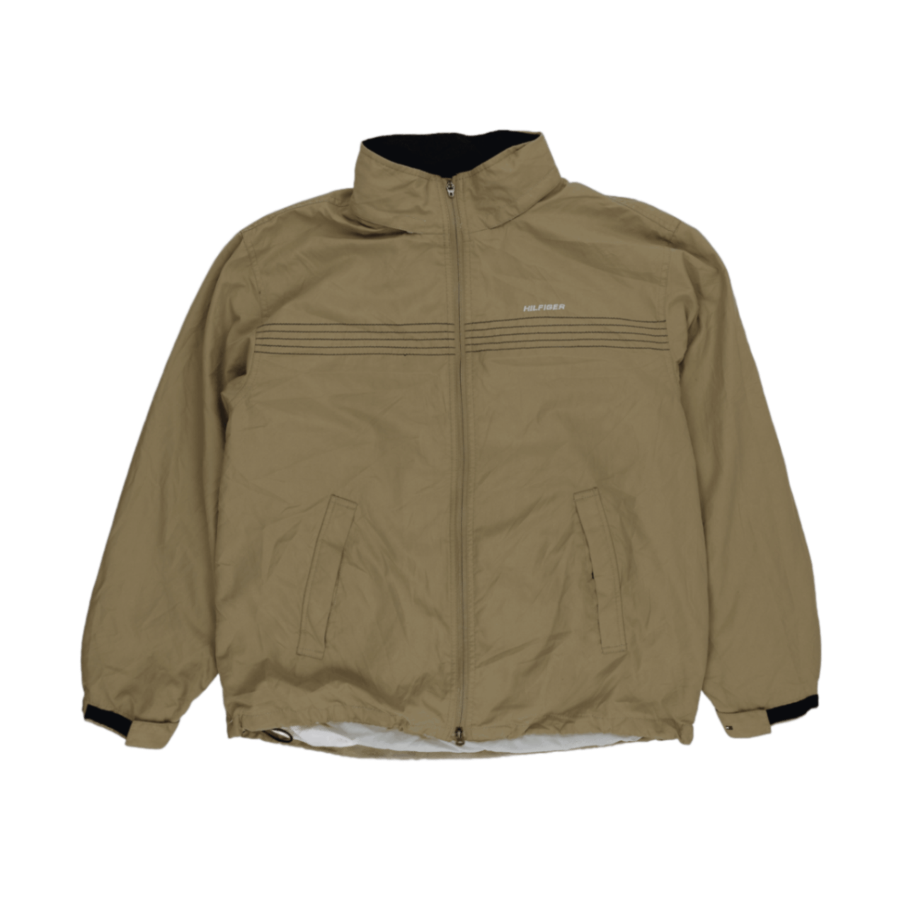 Tommy Hilfiger Khaki Windbreaker Jacket for Men XL Nylon Stand Collar