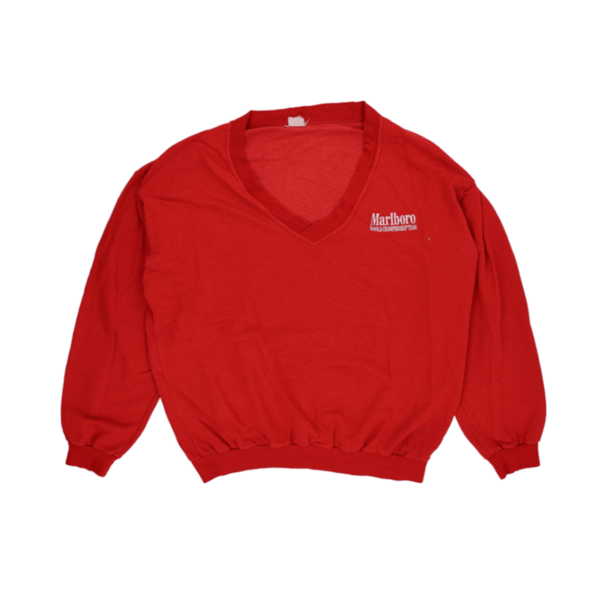 Marlboro Vintage Red V-Neck Sweatshirt Men's Large Cotton Blend