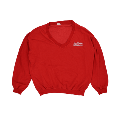 Marlboro Vintage Red V-Neck Sweatshirt Men's Large Cotton Blend